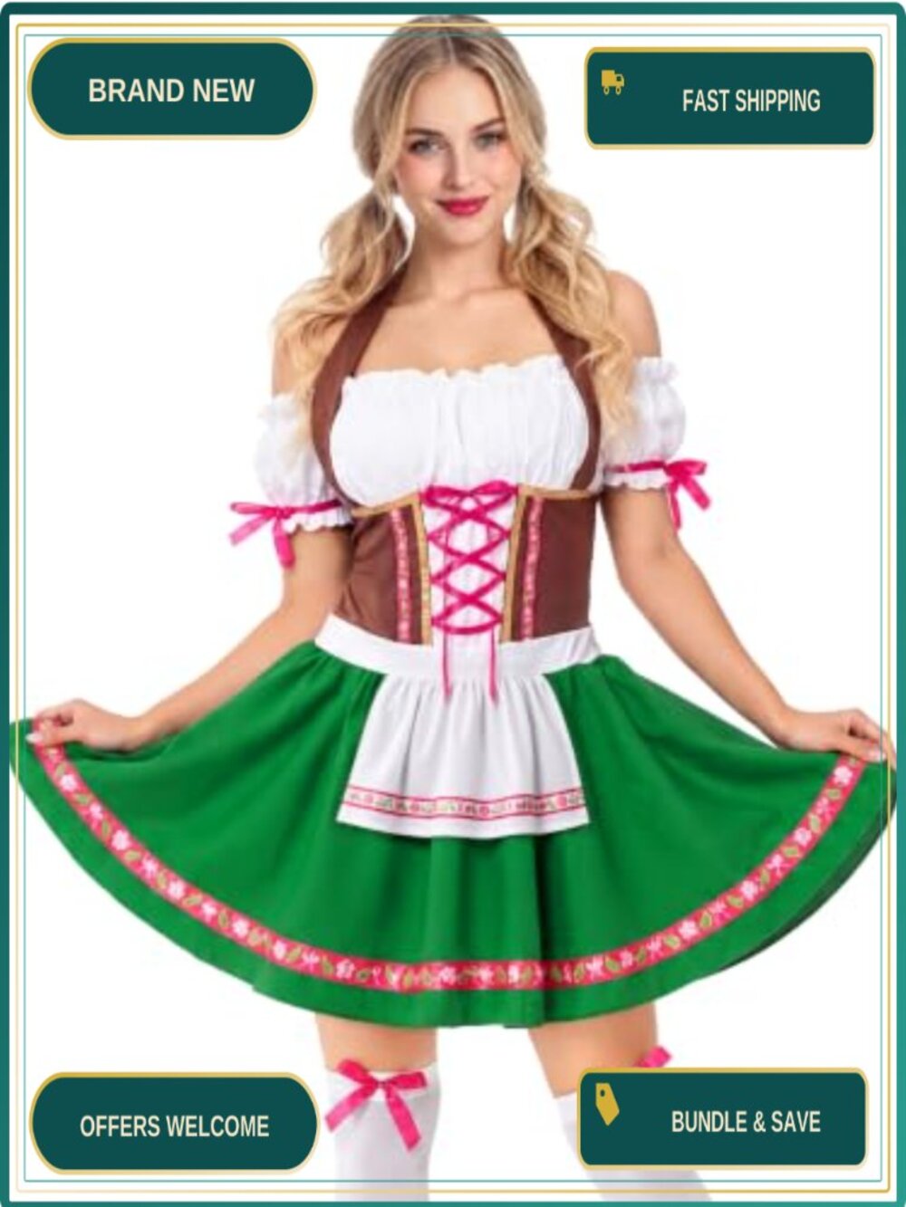 Oktoberfest Dirndl Dress Set with Thigh High Stockings Cosplay Costume